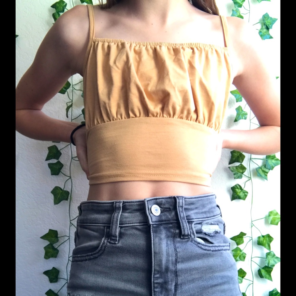 Tan ruffled crop top